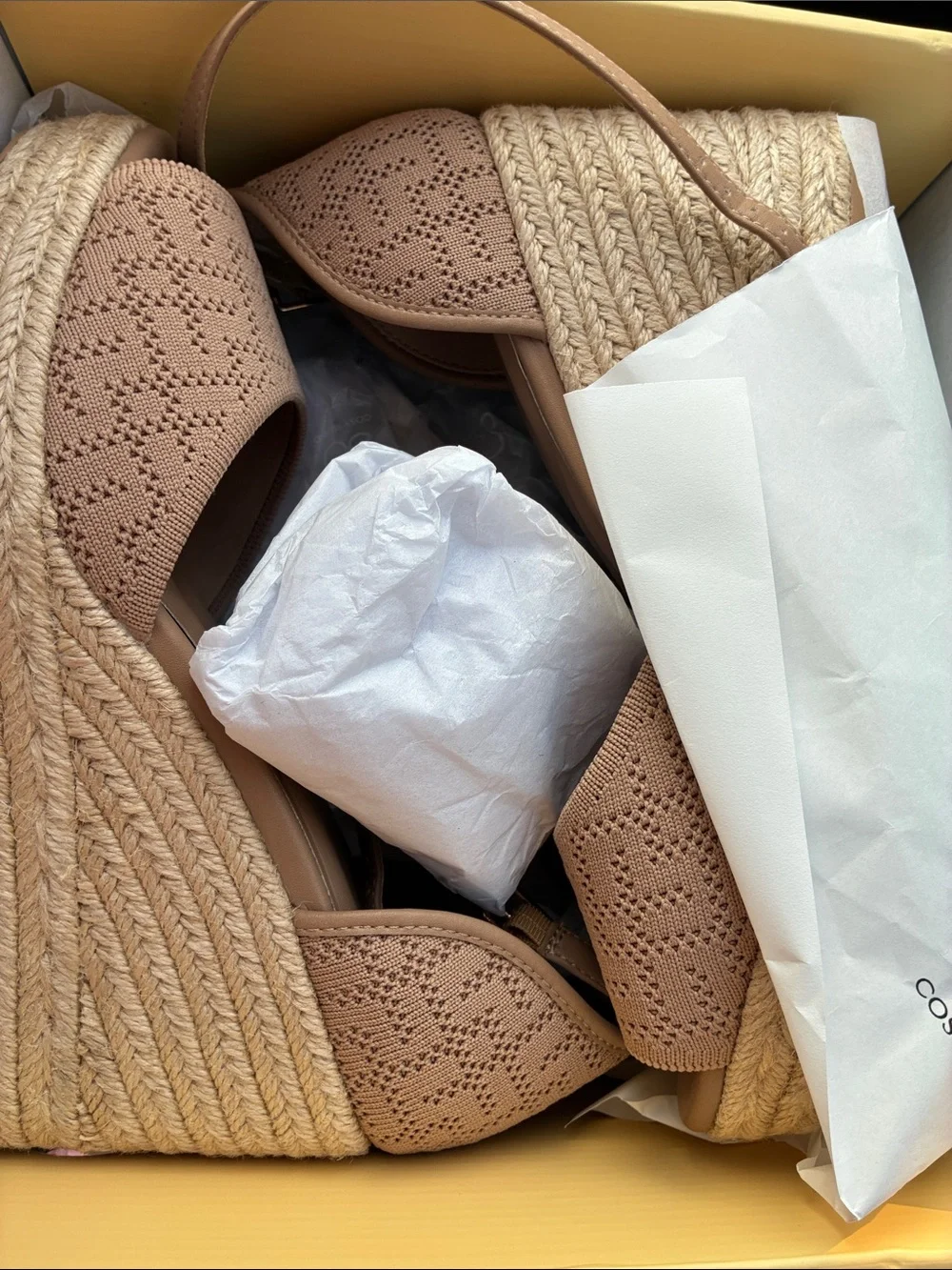 Cozy Island Commute Beige Knitted Espadrille Wedge Sandals - Women 7.5
